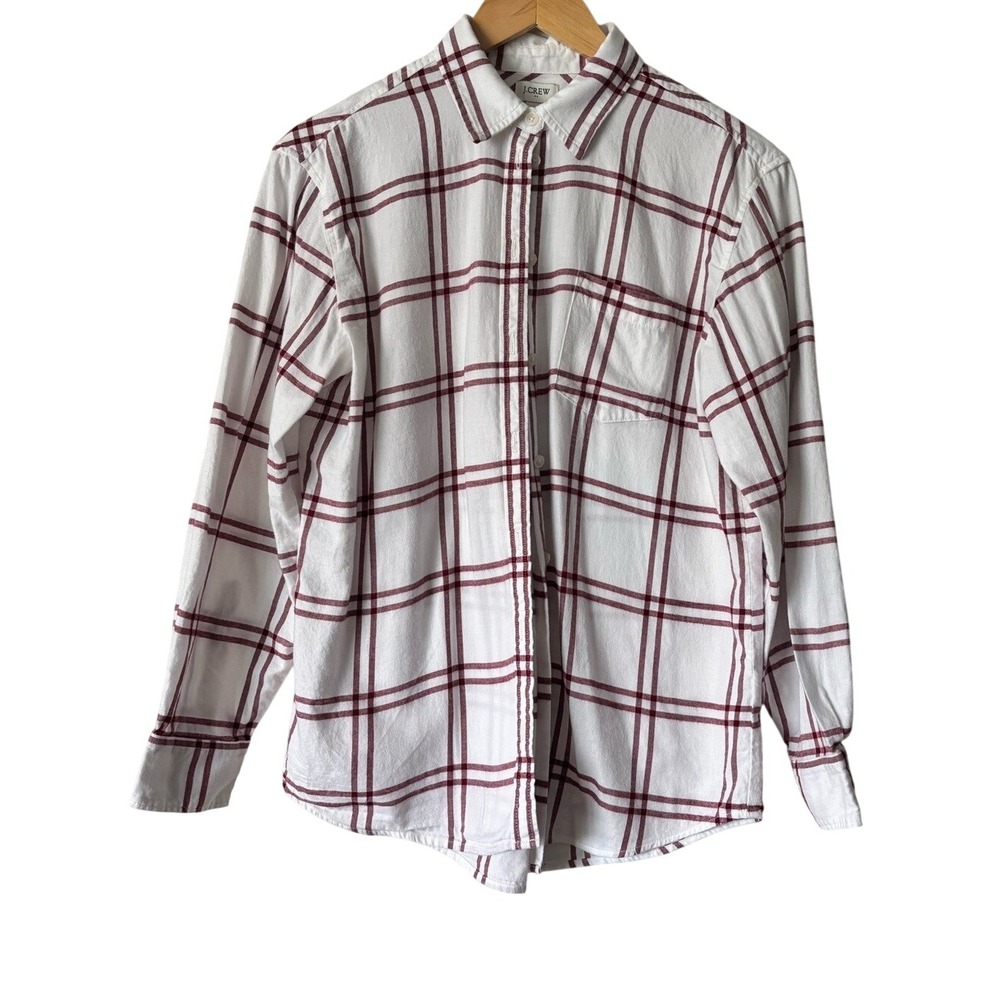 J.Crew White & Maroon Plaid Flannel Shirt | Preppy Classic 100% Cotton Women’s S